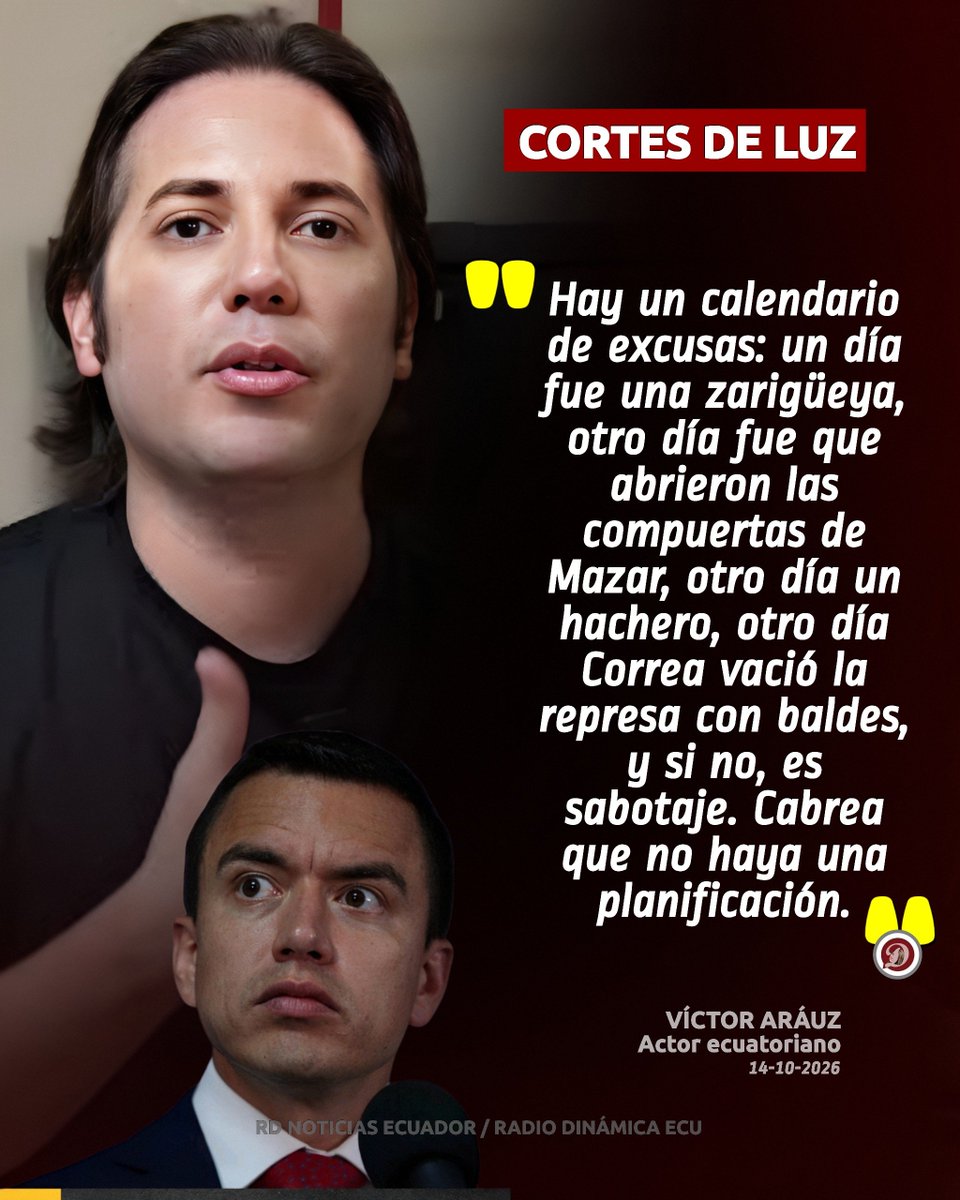 RadioDinamicaE's tweet photo. #ECUADOR || 🚨🇪🇨🔥 En el programa de Andersson Boscán, el actor  Víctor Aráuz analizó con frustración la situación de los apagones en el país y la forma en que las autoridades explican los cortes de energía.

Detalles 
https://t.co/tR9KndmU2U https://t.co/zRhDazO0XU