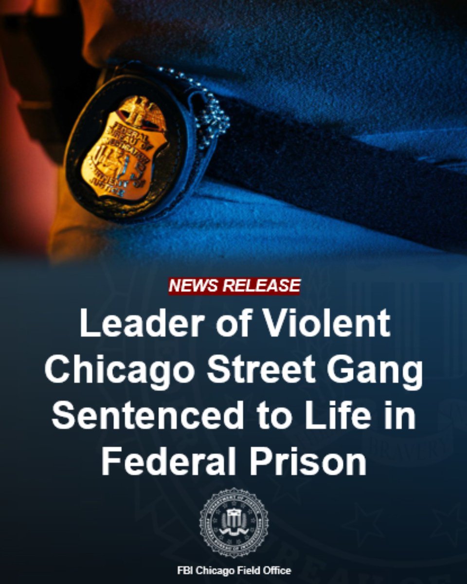 FBIChicago's tweet photo. 🚨#SENTENCING: Romeo Blackman has been sentenced to life in federal prison for committing four murders and three attempted murders while leading a Chicago street gang known as the Goonie Boss/Goonie Gang. #FBIChicago would like to thank the @Chicago_Police, Cook County State's Attorney's Office, and the LaSalle County State's Attorney's Office for their support throughout this case. To learn more about the investigation, please visit: https://t.co/Kn3jnqvp7D

#FBIChicago is committed to working with the public and our law enforcement partners to crush violent crime and defend our community. Report any immediate threats to law enforcement by calling 9-1-1. Any non-urgent reports can be submitted securely to the FBI by calling 1-800-CALL-FBI (225-5324) or online at https://t.co/YsyApSvbbb. Tips can remain anonymous.