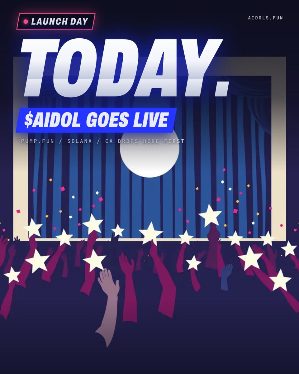 aidolsfun's tweet photo. Launch day.

$AIDOL goes live on https://t.co/PfXn0tSrrI today. The contract drops on this account first, and nowhere else.

Turn on notifications.

$AIDOL
Launching soon @solana https://t.co/qaHHE1Rg3v
