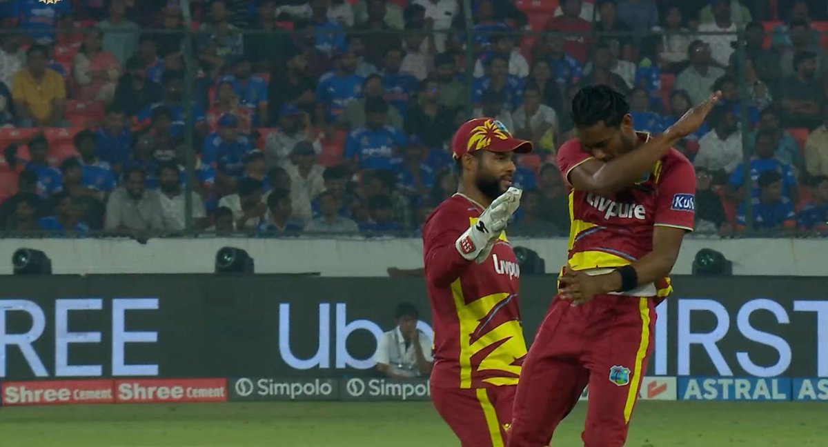 DailyOrbit8's tweet photo. 🚨INDIA HAD NEVER LOST A T20I MATCH IN HYDERABAD.🚨

One more winning streak ends today 💔

India won the 1st match. 
West Indies won the 2nd match. India won the 3rd match. 
West Indies won the 4th match.

Shai Hope, the hero of West Indies! We are witnessing greatness. https://t.co/po4c7ubV2H