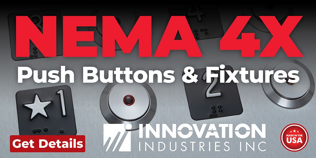 ElevatorWorld's tweet photo. Innovation Industries’ complete line of NEMA 4X compliant elevator products meet or exceed any NEMA 4X required application. https://t.co/UYBz0kR3DC https://t.co/HOfer0sgEE