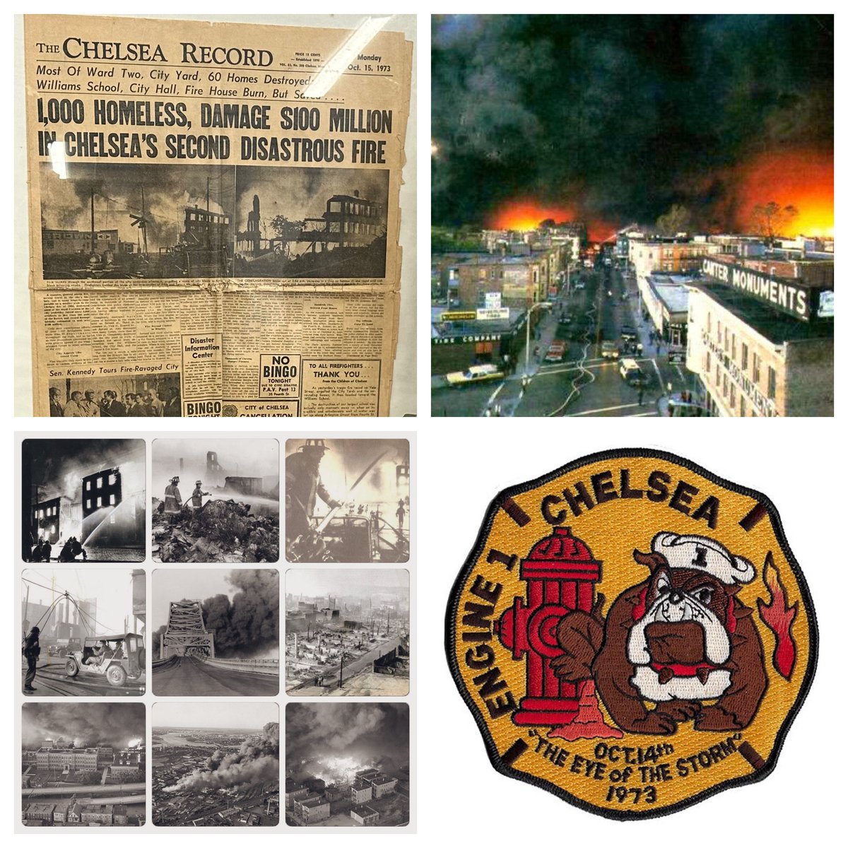 ChelseaScanner's tweet photo. On this day 53 years ago
🔥Great Chelsea Fire 73 🔥
Box 215 Arlington @ 3rd St. 
Day turned into night...
(Sunday October 14, 1973) 
#Conflagration #Box215 #18CityBlocks #PlumesOfBlackSmoke #RagingFires #NoFatalities #FireFighters #ChelseaHistory #ChelseaMA 

https://t.co/OokiLD7kpq

https://t.co/z1rueDrHBQ