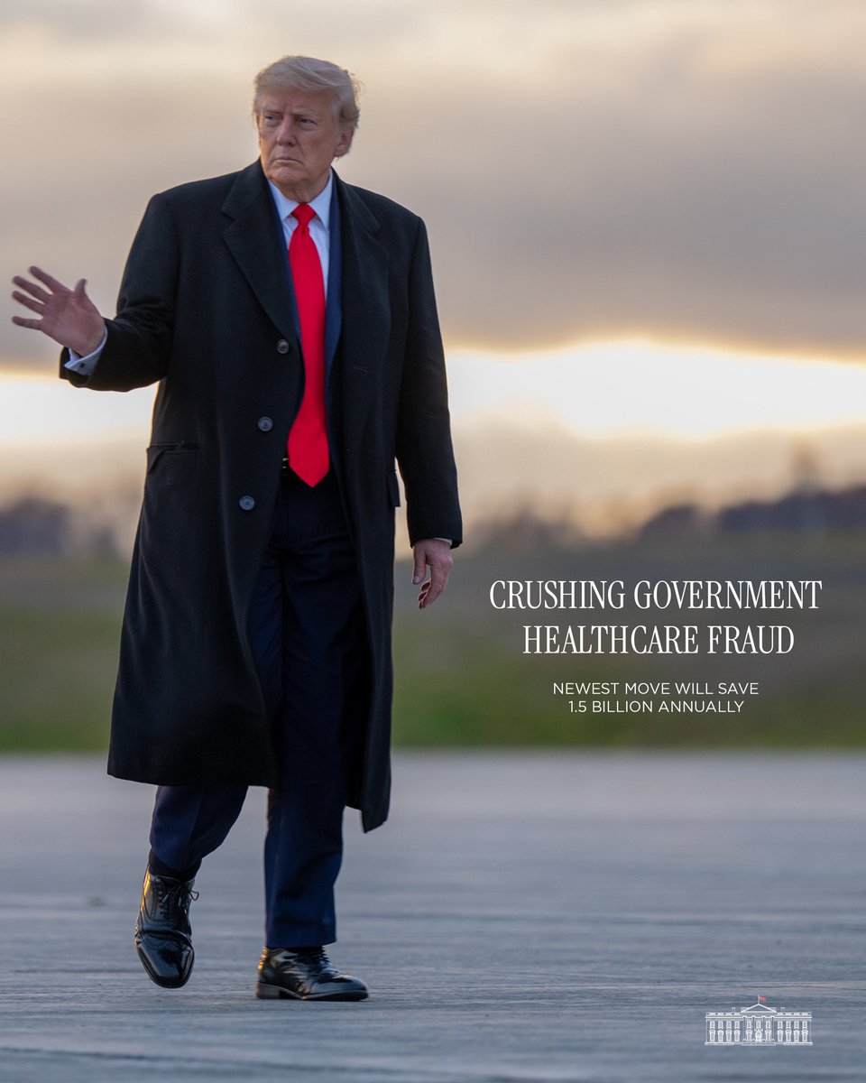WhiteHouse's tweet photo. Healthcare fraud ran rampant in this country for too long, ignored by Democrats.

President Trump is taking action, eliminating hundreds of thousands of fraudulent duplicate
@CMSGov payments, saving billions.

The American people are finally getting their money back. https://t.co/4JRmorgSwT