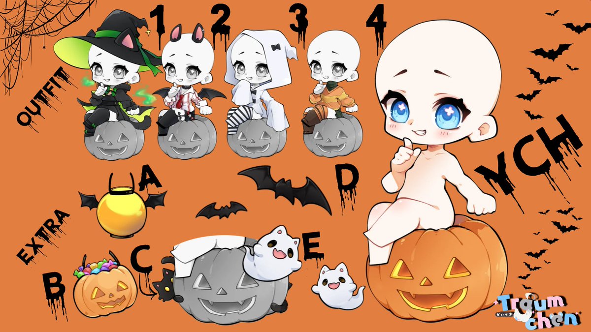 Drea_Miichan's tweet photo. Endlich :x 
Leider ganz schön spät aber ich hab für euch das halloween Ych . Ich hab extra mehrere Kleidungsstücke gemacht von Kürbis I Geist I Fledermaus bis zur CatHexe und  mehr für euch gemacht. Erhält auf VGen aber nur solange der Vorrat reicht da ich bisschen spät bin und die bis halloween fertig sein sollen kann ich leider nicht non stop annehmen sry. Ich hoffe es gefällt euch trzdm. 

Danke an @VannyVenture  die mir dies wd ausgearbeitet hat mit dem Hintergrund :3 

https://t.co/PSZxObCIKm