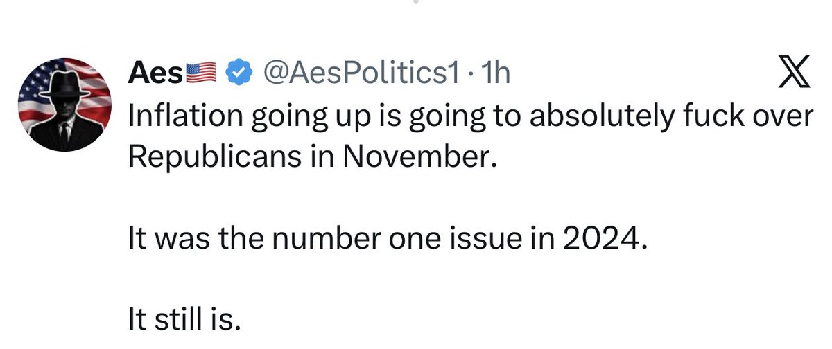 drdave1999's tweet photo. Republicans knew that inflation is the top concern among voters.

They also knew that Trump’s insane tariffs and the closing of the Strait of Hormuz would exacerbate inflation greatly.

So— why didn’t they stop Trump?

Because they DON’T GIVE A FLYING FUCK ABOUT YOU!!

#VoteBlue https://t.co/G7eeNIVYg5