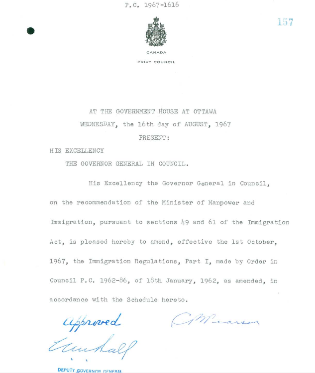 Martyupnorth's tweet photo. Canada introduced the world’s first points-based (merit-based) immigration selection system in 1967 through Immigration Regulations under Order-in-Council PC 1967-1616. It shifted from earlier race- and nationality-preferential rules (which had strongly favored Europeans, especially British and other Western Europeans) toward more standardized, skills-oriented criteria.⁠

The regulations established a points system for independent immigrants. Applicants were scored (out of 100) across nine categories: education and training, personal character, occupational demand, occupational skill, age, pre-arranged employment, knowledge of English and/or French, presence of a relative in Canada, and employment opportunities in the intended destination area. 

A score of 50 or higher generally qualified someone for admission as an independent immigrant, though officials retained some discretion (notably on personal character).

The system still exists today, but it seems that the minimum to get into Canada in now 10.