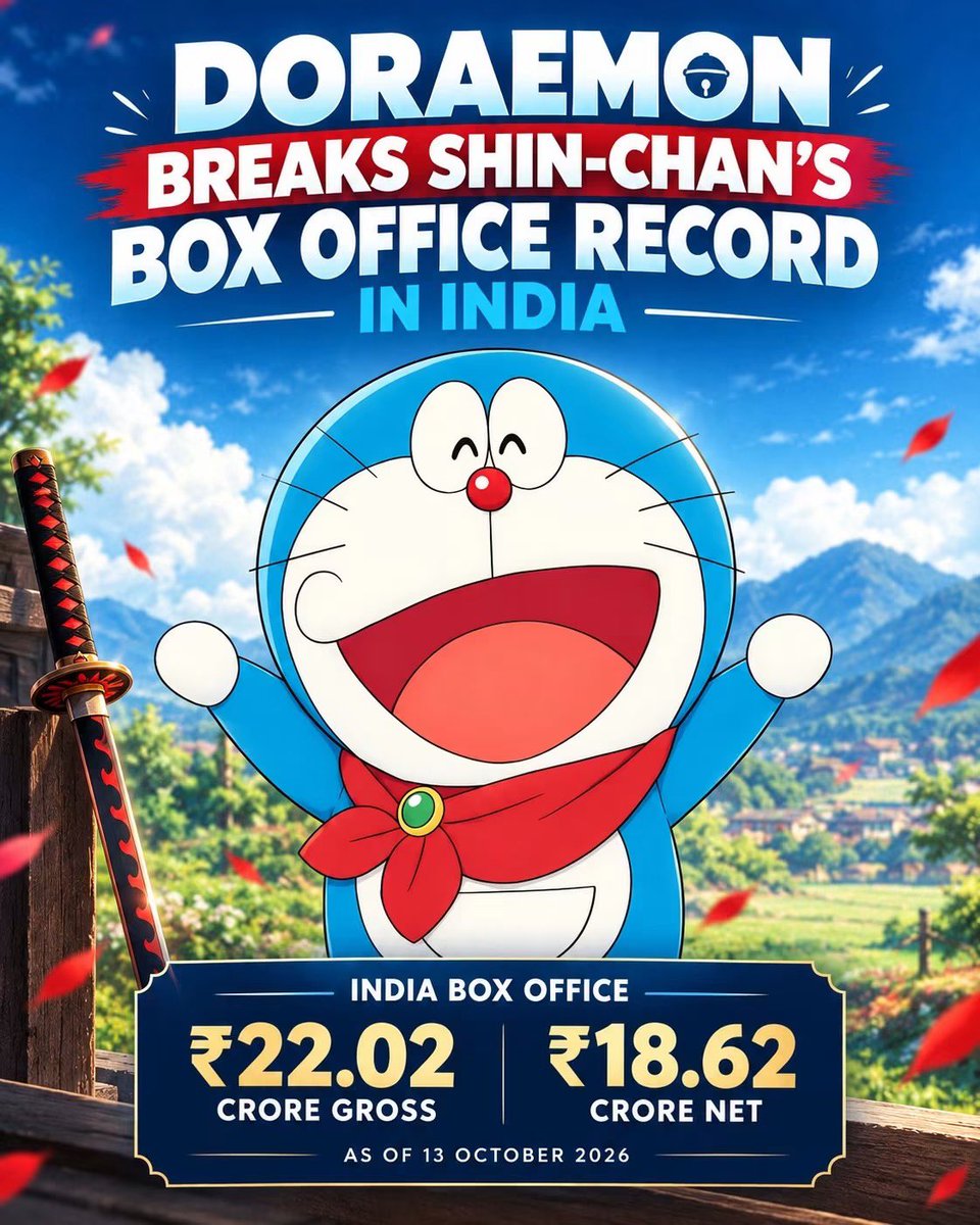 Recapverse1's tweet photo. 🚨#Doraemon Surpasses #ShinChan at the Indian Box Office🚨 #movie https://t.co/IVcX6WP10e