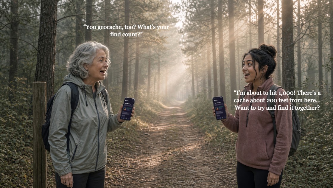 PeriyoApp's tweet photo. Two strangers on a misty trail. Both phones lit up at once.
Periyo told them they’re both geocachers, and that one of them is 200 feet from a 1,000th find.
Now they’re searching together.
https://t.co/n6xozYNbRL
#NewApp #Discover #Friends #Social #Periyo https://t.co/mgJFZ0TEoo