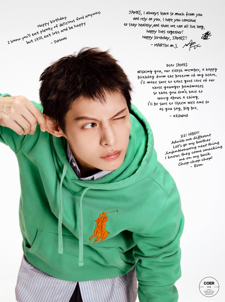 cortisshinez's tweet photo. JAMES BIRTHDAY MSG FROM BOYS I'm crying 😭😭🫂🫂

JUHOON - 

Happy birthday.
I know you'll eat plenty of delicious food anyway,
but still, eat lots and be happy

MARTIN - 

JAMES, I always learn so much from you
and rely on you. I hope you continue
to stay healthy, and that we can all live long,
happy lives together!
Happy birthday, JAMES!!

KEONHO - 

Dear JAMES
Wishing you, our eldest member, a happy
birthday from the bottom of my heart.
I'll make sure to take good care of our
three younger bandmates
so that you don't have to
worry about a thing.
I'll be sure to listen well and do
as you say, big bro.

SEONGHYEON - 

21! HBD!!
Adults are different
Let's go my brother
Jinjantarawong next thing
I know, they come smacking
me on my back
Chop chop chop!