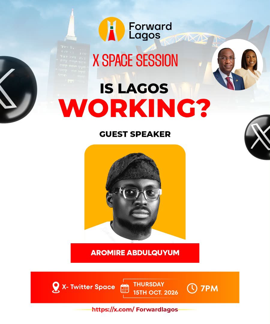_ForwardLagos's tweet photo. Join AROMIRE ABDULQUYUM, SAHEED RAHMON, OBADIAH OYINDAMOLA THELMA, BALOGUN QUDUS on the Forward Lagos Virtual Hangout tomorrow by 7:00 PM as they discuss:
“IS LAGOS WORKING?”
Set your reminder using this link: https://t.co/B5UJiPRE8r
#ForwardLagos #KOHDSJ2027 #PBAT2027 https://t.co/JT9K9ILs5Y