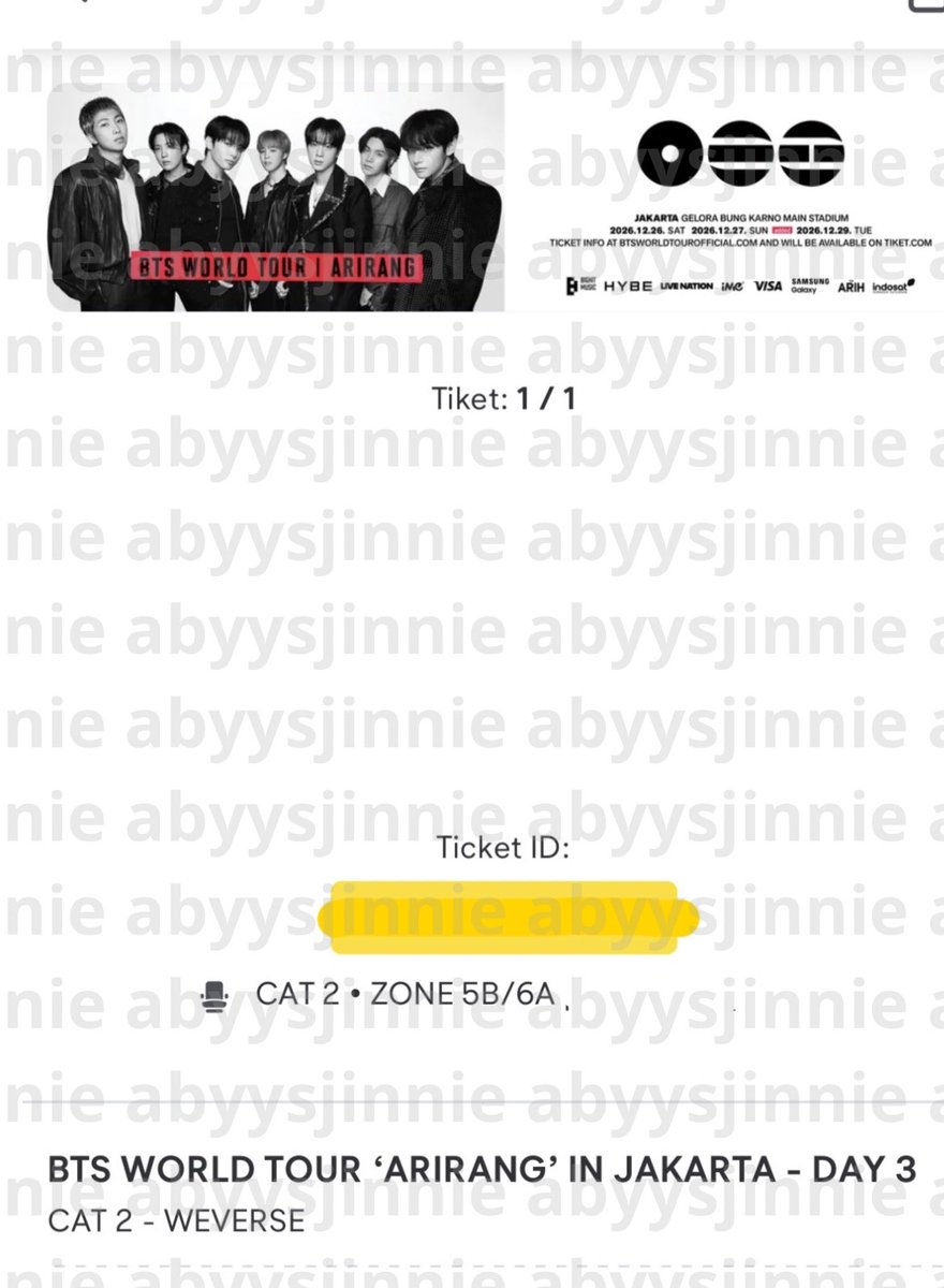 abyysjinnie's tweet photo. wts cat 2 arirang jakarta day 3
💸 IDR 2.665.000
✅ tiket pribadi
✅ buyer tinggal terima wb, nanti yg urus gua ya (biar gausah ribet pakai surat kuasa dll)
❎ tidak menerima dp/transaksi apapun sebelum wb diserahkan ke pemilik baru
❤️ dijual karena upgrade section ngehe

bts ina https://t.co/HdJKXa27H5
