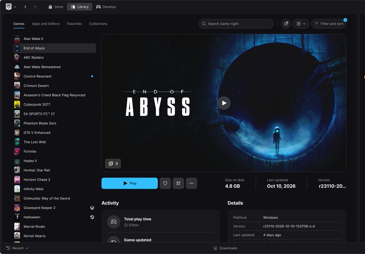 HYPEX's tweet photo. NEW EPIC GAMES LAUNCHER REVEAL (Preview expected very soon)

SPEED (vs Steam):
• Startup → 5.47s vs 10.07s (1.8x faster)
• Library Load → 0.36s vs 0.42s (1.2x faster)
• Opens the Store 3x faster
• Switches tabs almost instantly

LAYOUT & SOCIAL:
• One simple frame for Store, Library & Develop
• Your recent games are one click away from anywhere
• Start parties & chat with friends right in the launcher
• Customize your top bar with your favorite games & apps, or pick a ready-made layout

LIBRARY (30x FASTER):
• New Details view: your games on the left, the selected game's page on the right
• Improved Grid view: tiles show game art & status, and open the game's page over the grid
• Search as you type
• Group games into visual collections
• Hide games you don't play, and bring them back anytime
• Sort & filter by platform, genre & more

GAME PAGES & DOWNLOADS:
• Every game gets its own page with status, play controls & add-ons
• Activity feed shows playtime, updates & installs since you last played
• Live download, read & write speeds while a game installs
• Active, queued, scheduled & failed downloads all in one place, with progress for each
• Update status shows on game pages & in your downloads

PLATFORMS:
• Windows 10/11, macOS 12+ & Linux (runs natively)
• Mac is Apple Silicon only, no Intel Macs
• Linux: Ubuntu 22.04+, Fedora 43+ & Debian 12+
• Many games are Windows-only, so they may need a compatibility layer on Linux
• Same hardware as the old launcher (4GB RAM)
• Storage → 700MB Windows, 200MB Mac & 2GB Linux
• Offline mode for eligible installed games

MORE INFO:
• The Preview is open to everyone, a stable release comes later
• Installing it automatically uninstalls the old launcher
• Your purchases, installed games, cloud saves & progress carry over
• Epic recommends sticking with the old launcher for Fortnite & Rocket League for now, full Fortnite support is still being finalized
• Some social features & account management options aren't in it yet