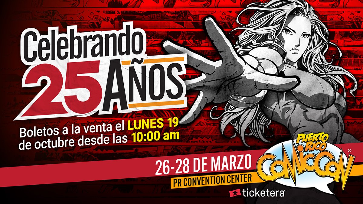 PRCOMICCON's tweet photo. 🎉 ¡25 años de geekdom boricua! 🎉
Hace un cuarto de siglo empezamos esta aventura, y el #PRComicCon2027 va a ser la celebración más grande que hemos hecho. ¡Esta edición es para ti, Geekrican! Para todos los que han crecido, han hecho cosplay, han coleccionado y han creado comunidad con nosotros durante 25 años.
🎟️ La venta de boletos arranca el lunes 19 de octubre a las 10:00 a.m., exclusivamente a través de @ticketera.
Escoge cómo quieres vivirlo:
1️⃣ 1DayPass®, ¡ven un día a disfrutar del show! (viernes, sábado o domingo)
3️⃣ MultiPass®: te abre las puertas los tres días del show y mucho más
✅ ¡Nuevo! Flex Pass: te deja escoger el día que quieras venir: viernes, sábado o domingo
⭐ ¡Nuevo! @VibeePresents Vip Travel Experience: por primera vez llegan los paquetes con estadía, boletos, merch exclusivo y mucho más
⚠️ Recuerda, todos los boletos son limitados, así que marca tu calendario y no te quedes fuera.
📍 Nos vemos del 26 al 28 de marzo en el @PRConvention.
#PRComicCon2027 #PRComicCon #PRCC25Aniversario #Geekrican #Ticketera
