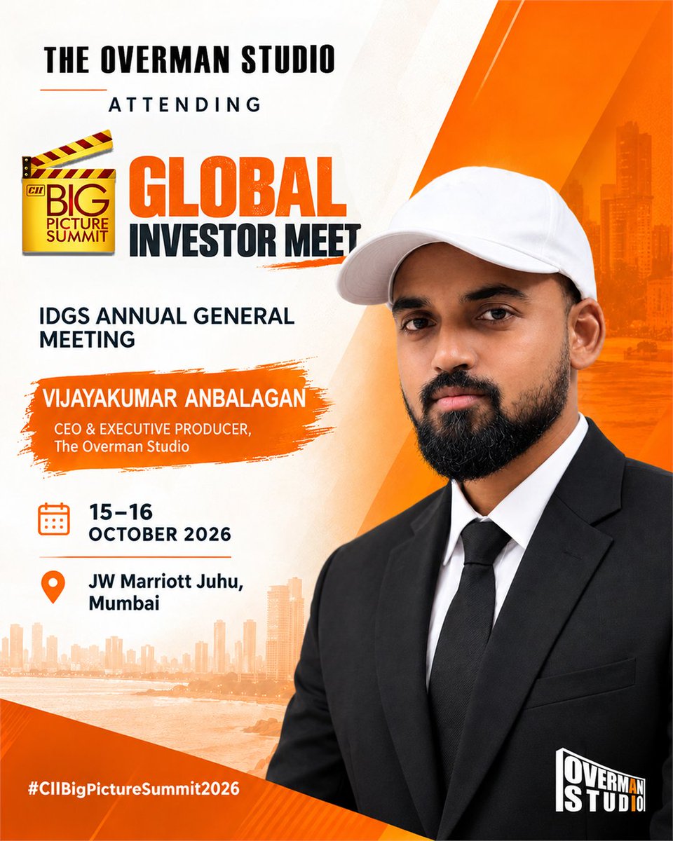 OvermanStudio's tweet photo. Heading to Mumbai! 🚀

Looking forward to representing The Overman Studio at the CII Big Picture Summit 2026, Global Investor Meet, and IDGS AGM 

Excited to connect with filmmakers, creators, investors, and fellow innovators shaping the future of media &amp; entertainment. 🎬 https://t.co/9ck9F8sgkE