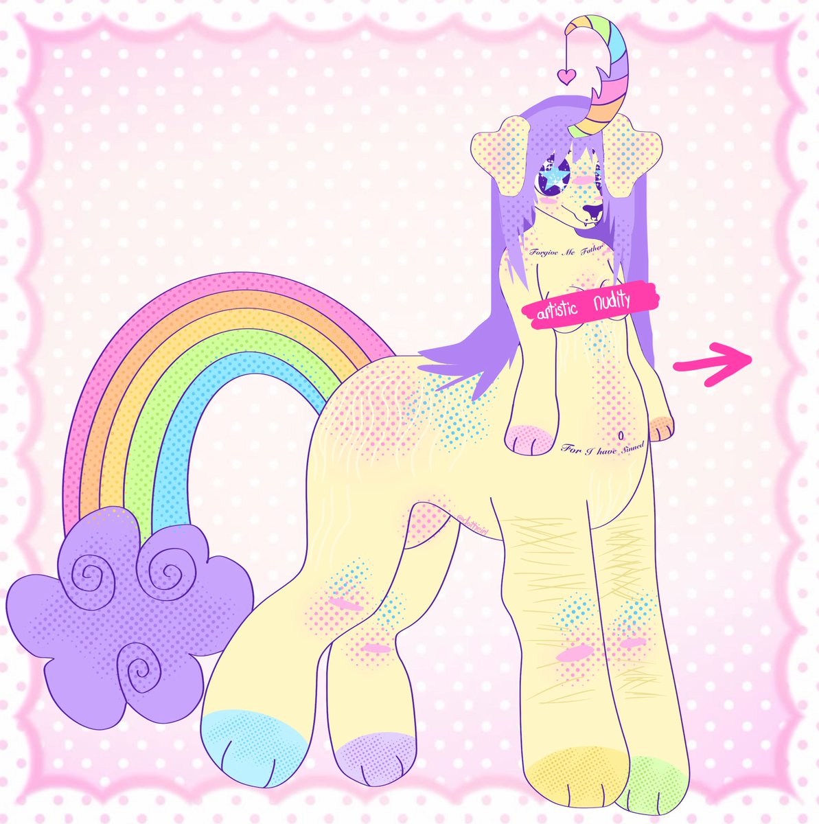 dottieirl's tweet photo. My new fursona shes a unicorn centaur dog!! Artistic nudity warning for pierced nipples #arttwt #artmoots 
Ill make a character sheet for her soon https://t.co/EQwzPnMO7z