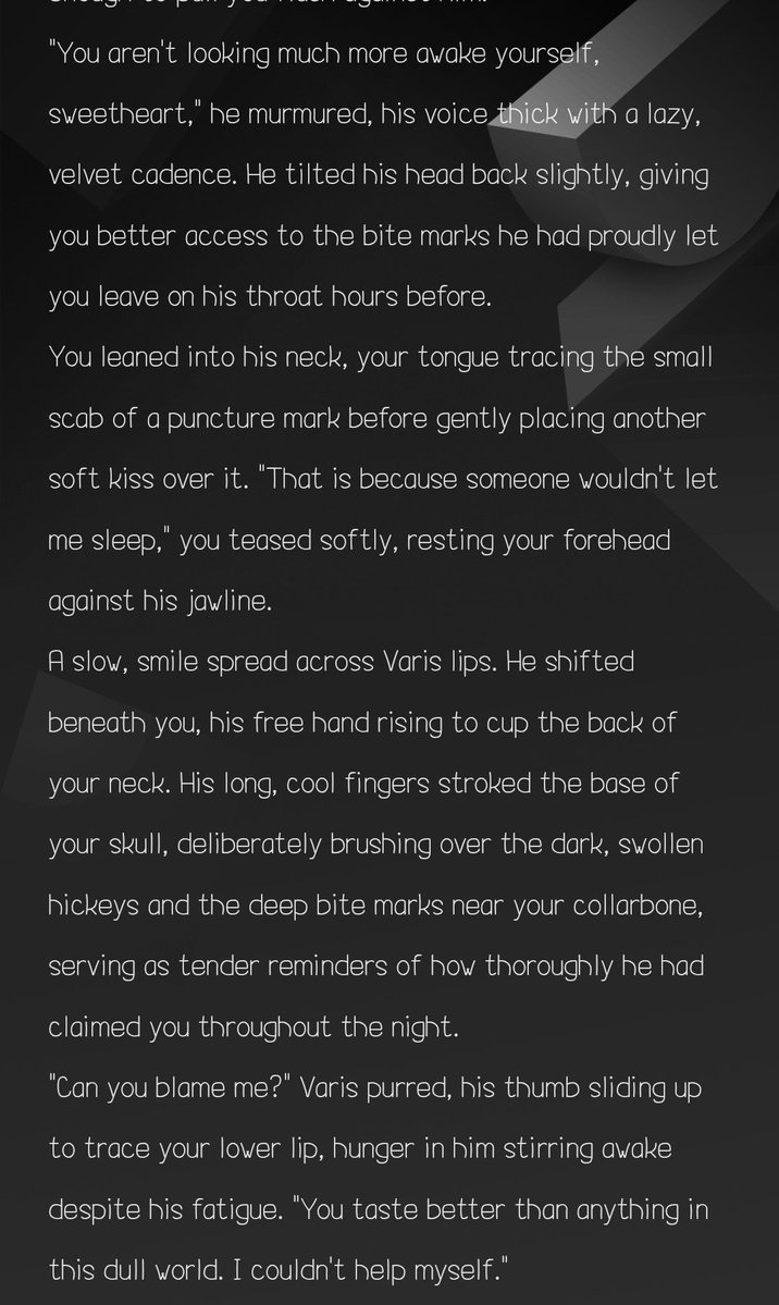 AkumaArt_'s tweet photo. uh... 
🔞 Sugesstive. Vamp!Varis x Vamp!Reader  
uhm...im shy and i hope yall like it...and im hopping i didnt crop any of the text bc im gonna be mad if I did
#VarySweetDreams #Varynaked https://t.co/zZpbiFbO2X