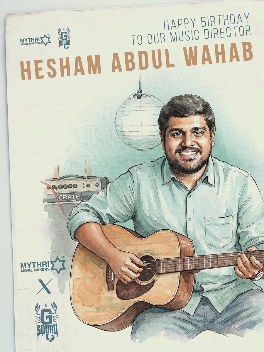GSquadOffl's tweet photo. Happy Birthday to our music director @HeshamAWmusic ❤️🎶

Wishing you a fantastic year ahead filled with happiness, success and many more sensational tunes ✨

-Team ⭐ @MythriOfficial X @GSquadOffl 🦂 

Title announcement soon ❤‍🔥

Starring @nasser_kameela, @ReginaCassandra & @thilak_ramesh

@Dir_Lokesh @vishalvenkat_18 @hariharanraju @HeshamAWmusic @selvakumarskdop @editor_prasanna @Manojkennyk @aashameera @PradeepBoopath2 @Jaiisampath @viyaki_s