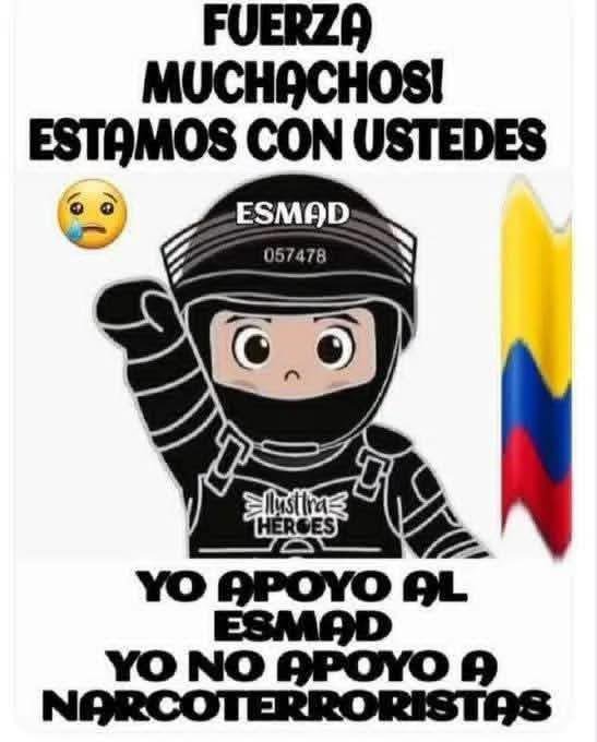 JackGrimes4572's tweet photo. @JorgeECastilloL FIRMES por la PATRIA, FIRMES con nuestras Fuerzas Militares, Policía Nacional y el ESMAD 🫡🇨🇴🫡🇨🇴🫡🇨🇴🫡🇨🇴 https://t.co/E7XaNsayTJ