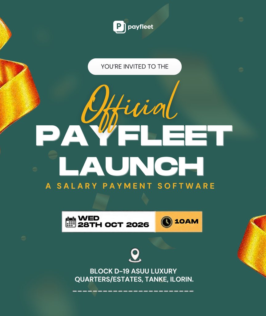 payfleet's tweet photo. Salary day, but no stress! 💸🚀

Payfleet is launching in Ilorin on Wednesday, October 28, at 10 AM. 📍

Business owners, HR managers &amp; entrepreneurs, pull up! Let’s make payroll stress-free. 💚

#PayfleetLaunch #PayrollMadeEasy https://t.co/89nkRqCwXS
