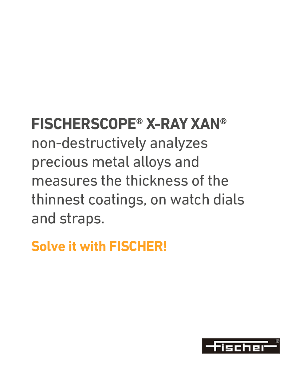 Fischerscope's tweet photo. Watch dial and strap coatings need exact thickness, and testing can't damage the piece. FISCHERSCOPE® X-RAY XAN® measures PVD/CVD coatings non-destructively. Know more at Precious metals, gold and jewelry — Watches | Helmut Fischer https://t.co/lVghY5aL4B
