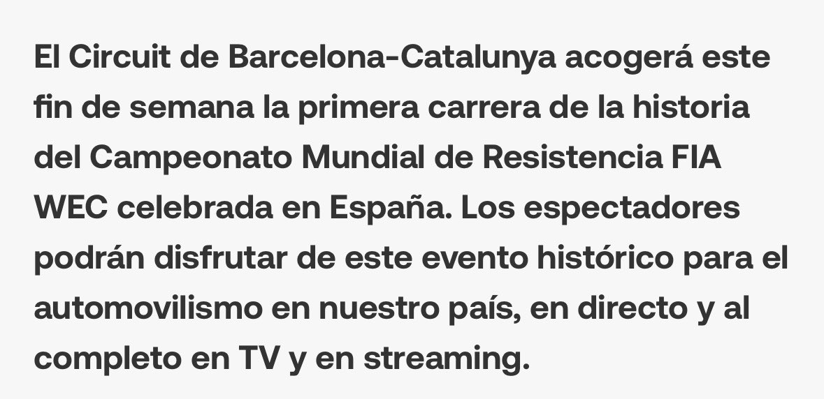 MedF1osTV's tweet photo. 🚨 Tendremos las #6HBarcelona EN ABIERTO a través de @DMAX_es 🚨 

📝 NdP conjunta con @Eurosport_ES y @hbomax 🤝🏽.

🗓️ Domingo desde las 11.30h. Carrera a las 12.00h.

🗣️ Con @JavieRubioF1 y @SaldanaTomas 🙌🏽💥

🏎️ Con nuestros @MiguelMolinaM2, @AlexRiberas y @dani_juncadella 🔝 https://t.co/DFsUwmpDfl