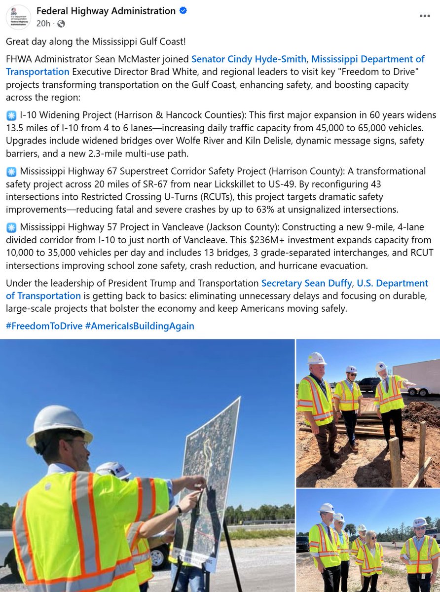 alldspeed's tweet photo. ๐งต Cindy Hyde-Smith dressed up and took photos with transportation projects on the Mississippi Gulf Coast that are funded by the Bipartisan Infrastructure Law (which she voted against) and were awarded during the Biden administration.
Thank @PeteButtigieg for these projects. 1/ https://t.co/NrgV5sDzN9