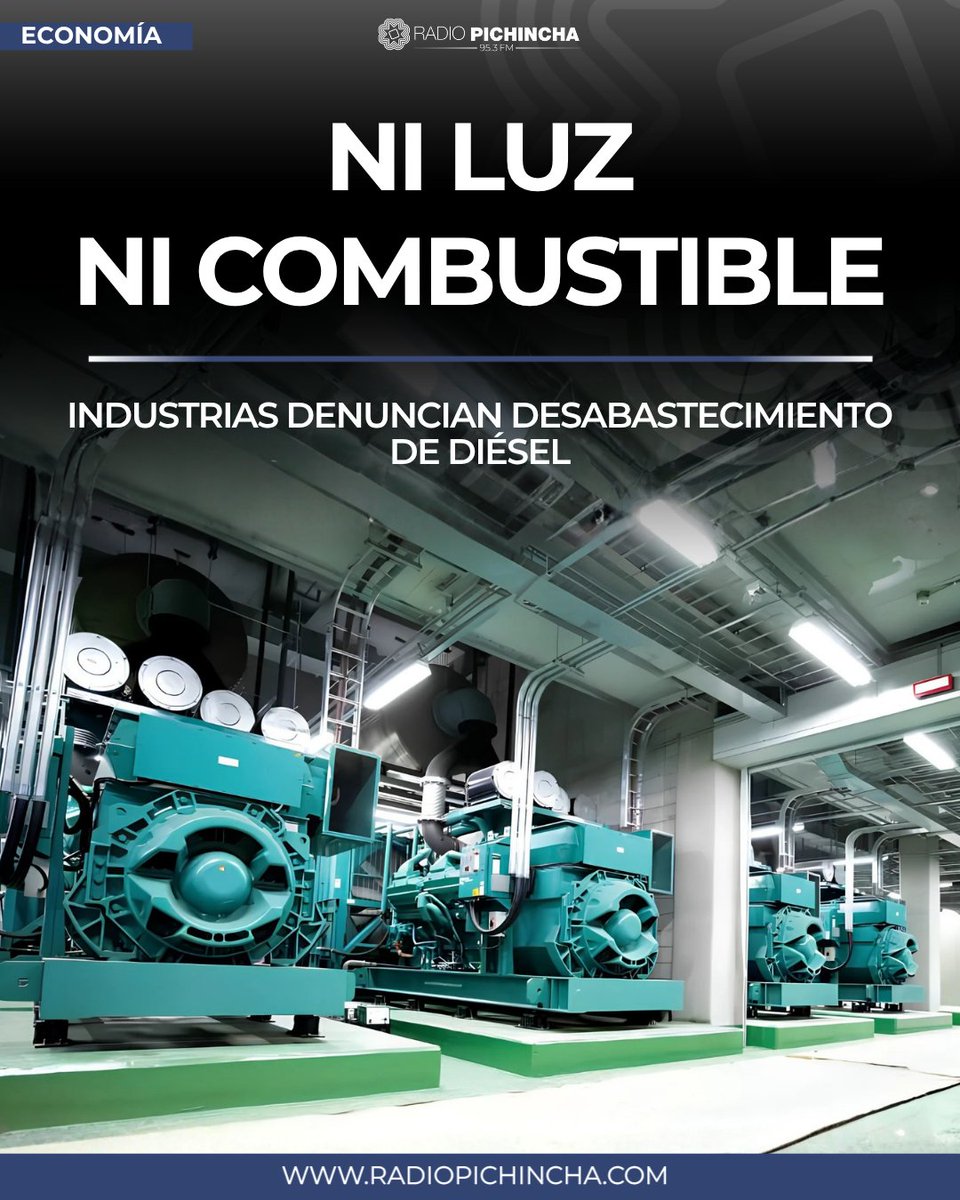 radio_pichincha's tweet photo. 📈#Economía | Diversos sectores industriales enfrentan crecientes dificultades para abastecerse del diésel necesario para operar sus generadores eléctricos. Esta situación se agrava tras la imposición de cortes de energía de hasta 72 horas por parte del Gobierno.
#LaRadioDeLasNoticias
Los detalles⤵️
https://t.co/6loj8h9v4L