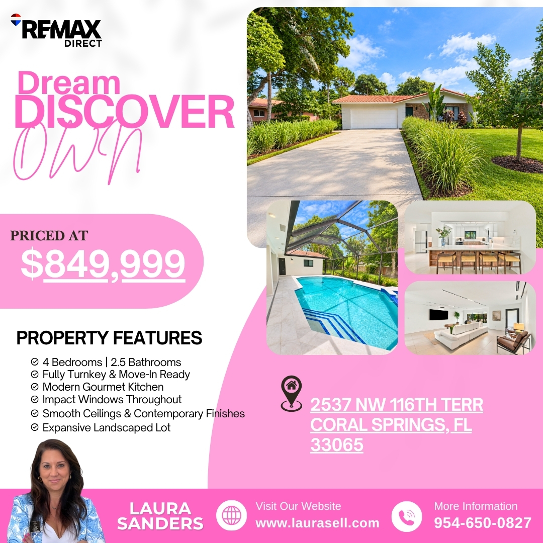 laurasellsflcom's tweet photo. π‘ LUXURY RESORT LIVING AT HOME! β¨ PRIVATE POOL, NO HOA & NO RENTAL RESTRICTIONS!
π 2537 NW 116th Terrace, Coral Springs, FL 33065
π² $849,999
π² Schedule your private showing today.
π Laura Sanders | 954-650-0827
#CoralSprings #PropertyForSale #LuxuryHome #PoolHome #NoHOA https://t.co/5smtGcwERx