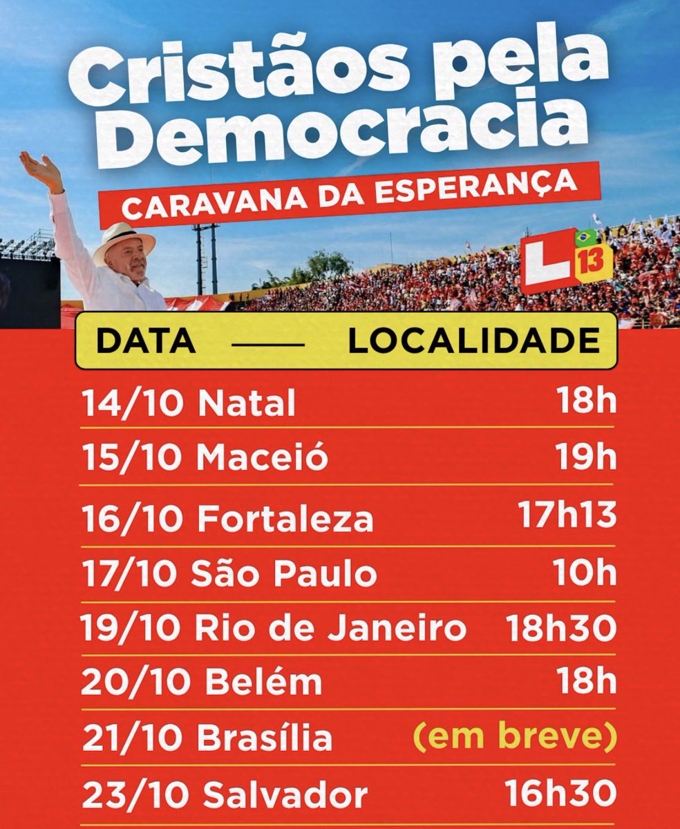 pastorhenriquev's tweet photo. VEM AÍ CRISTÃOS PELA DEMOCRACIA! 🇧🇷 
A caravana passará por oito capitais brasileiras, entre os dias 14 e 23 de outubro, com encontros sobre fé, democracia e participação política.

📢 Já estou em Natal!
📍Hoje a gente se encontra às 18h na praça Lapssara Aguiar! https://t.co/s1MQaTddjo