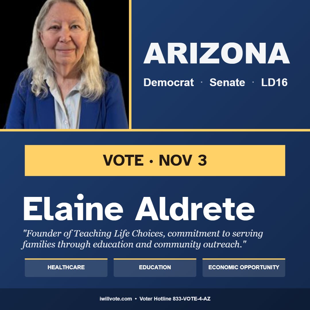 AZCoalitionLLC's tweet photo. AZ: Two women, one district.
Julia Gusse: Air Force vet, 2-term Maricopa councilmember, federal VA advisor

Elaine Aldrete: nonprofit founder, fire district board, community advocate

Both running in LD16. Both spent years serving before they ever asked for a vote. Vote today! https://t.co/yMilv0dKT4