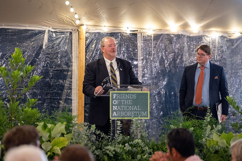 USDAScience's tweet photo. No rain could ruin the festivities at the Friends of the National Arboretum, Dinner under the Stars. Research, Education, &amp; Economics Undersecretary Scott Hutchins was honored to acknowledge Dr. Richard Olson for 20 years with ARS and incredible work with the National Arboretum. https://t.co/lROl8bk2j8