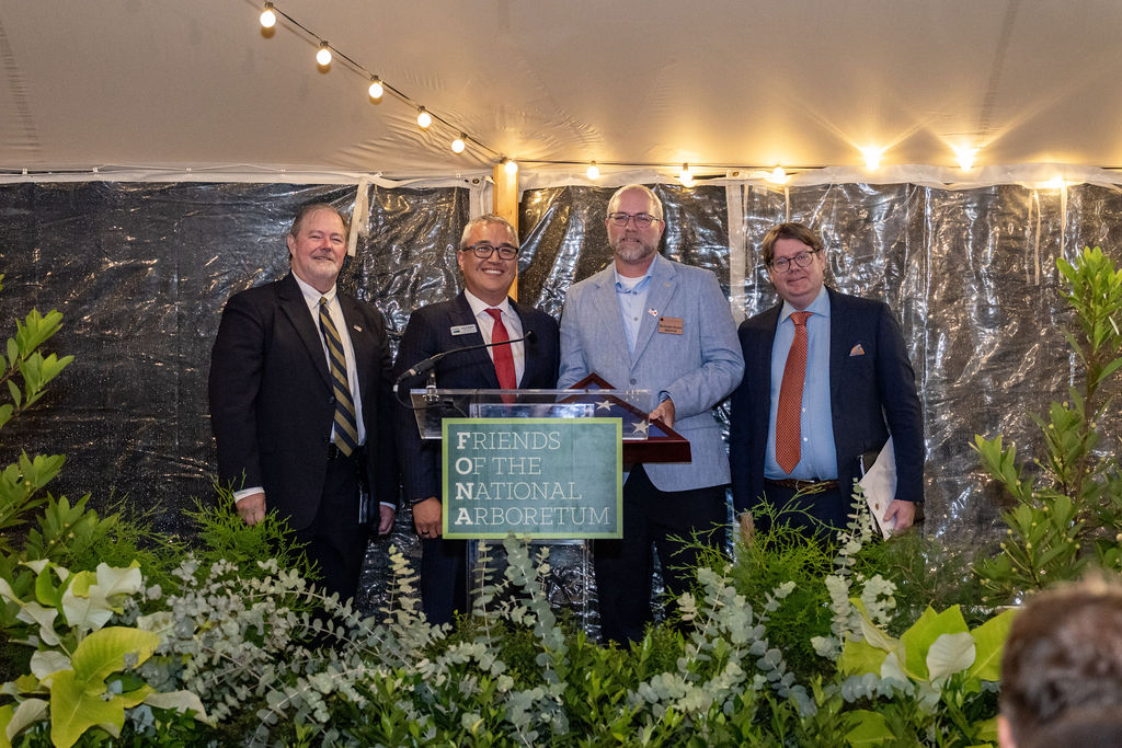 USDAScience's tweet photo. No rain could ruin the festivities at the Friends of the National Arboretum, Dinner under the Stars. Research, Education, &amp; Economics Undersecretary Scott Hutchins was honored to acknowledge Dr. Richard Olson for 20 years with ARS and incredible work with the National Arboretum. https://t.co/lROl8bk2j8