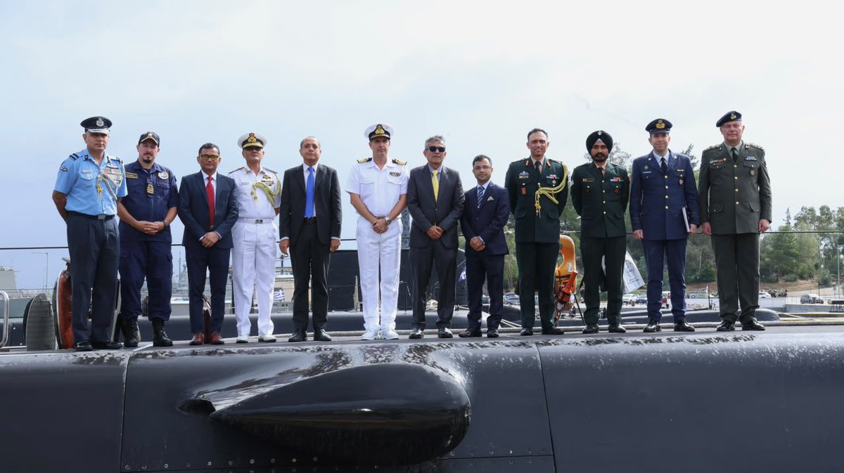SpokespersonMoD's tweet photo. Underscoring expanding India-Greece cooperation in the maritime sector, Defence Secretary visited the Salamis Naval Base in Greece on October 14, 2026. In wide-ranging discussions with Commander-in-Chief of the Hellenic Fleet Vice Admiral Christos Sasiakos the two sides covered a range of issues including capacity building and training and exchanged views on rapidly changing global security landscape with asymmetric threats, changing nature of warfare and opportunities for stronger India-Greece cooperation in the maritime sector.

@EmbIndiaAthens 
@MEAIndia