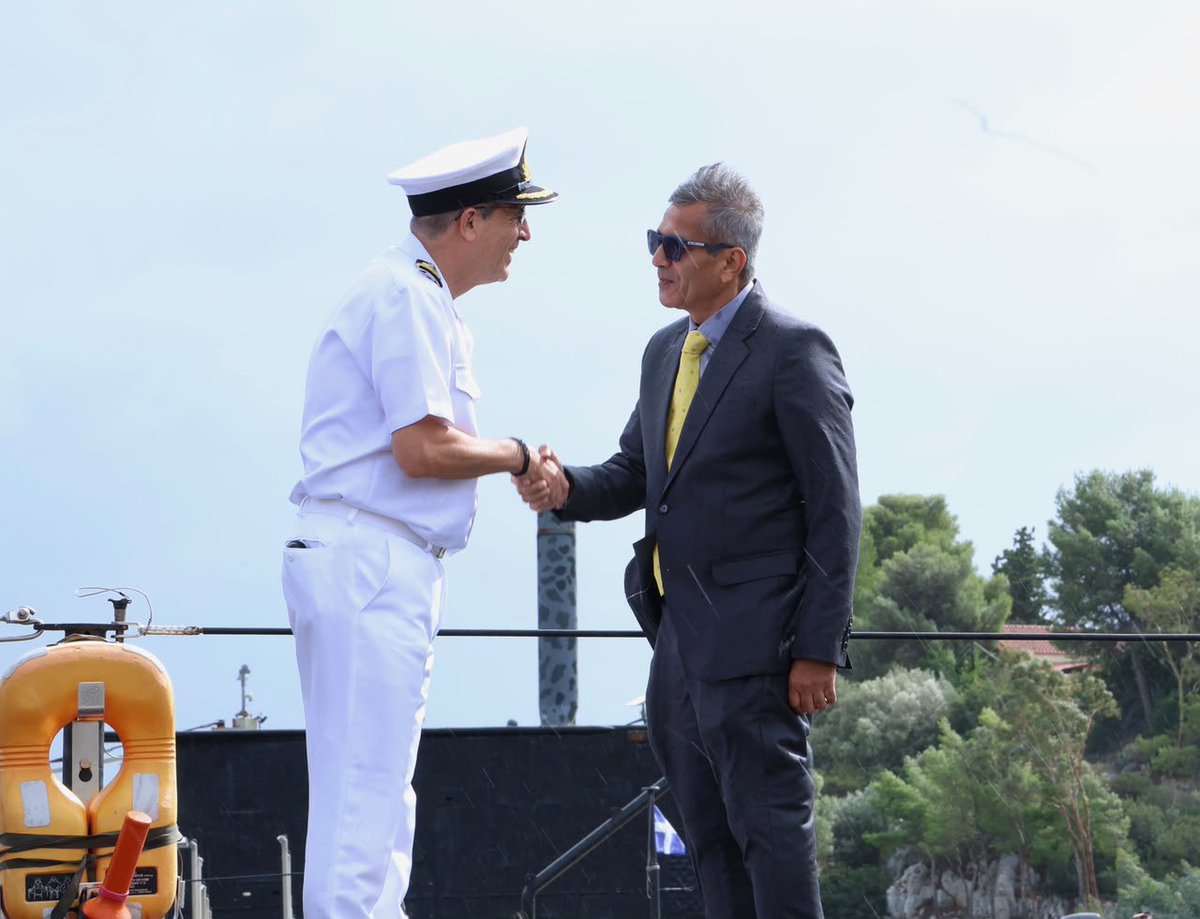 SpokespersonMoD's tweet photo. Underscoring expanding India-Greece cooperation in the maritime sector, Defence Secretary visited the Salamis Naval Base in Greece on October 14, 2026. In wide-ranging discussions with Commander-in-Chief of the Hellenic Fleet Vice Admiral Christos Sasiakos the two sides covered a range of issues including capacity building and training and exchanged views on rapidly changing global security landscape with asymmetric threats, changing nature of warfare and opportunities for stronger India-Greece cooperation in the maritime sector.

@EmbIndiaAthens 
@MEAIndia