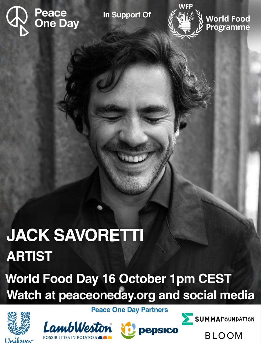 PeaceOneDay's tweet photo. Jack Savoretti (@JackSavoretti) participates in the World Food Day Broadcast, 16 October 1pm CEST.

For more announcements and to watch the broadcast, follow our social media or visit https://t.co/XXfTsP2sc6

Join the World Food Day Challenge on ShareTheMeal and help provide 1 https://t.co/m1aoBmfvTf