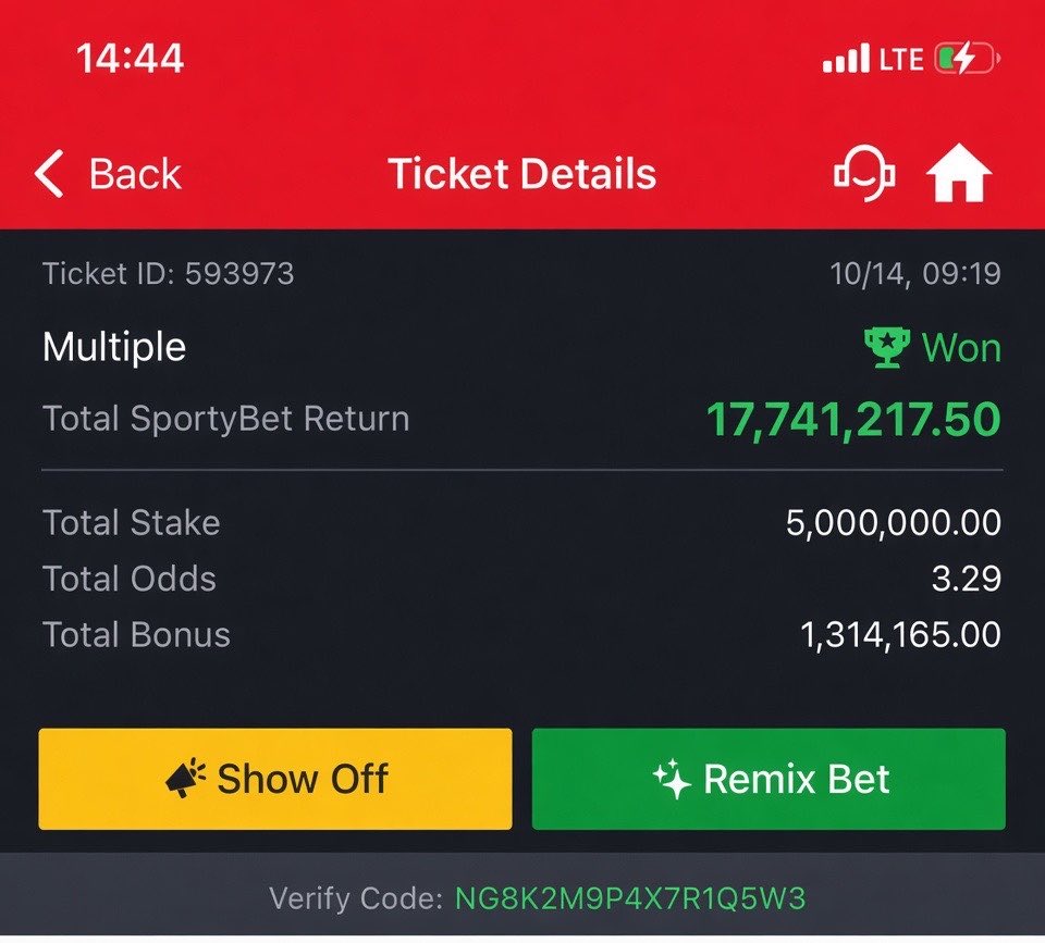 morenfolife's tweet photo. Congratulations 🍾🎉 🎉 🎉 🎉
Send in your winning tickets my people 
17Meter bagged🤲🏻😵‍💫 https://t.co/FYkFBdBFI4
