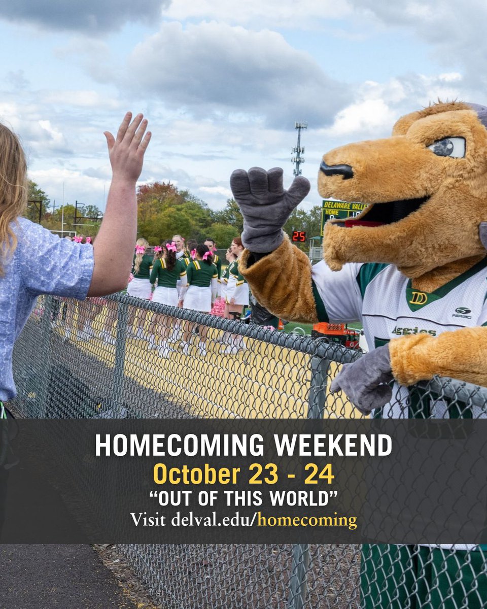 DelVal's tweet photo. The deadline to register for homecoming is this Saturday, October 17! Join us October 23-24, 2026, for an unforgettable Homecoming Weekend filled with fun, reunions, and cherished traditions. Don’t miss out. Register today at https://t.co/ZSIKjIkfjb  #delval #delvalalumni #aggies https://t.co/6WipBESw1I