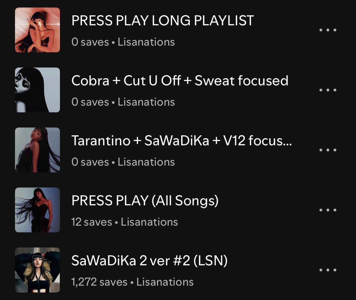 LISANATIONS_'s tweet photo. LILIES 📣🚨 SAVE THESE SPOTIFY PLAYLISTS! They’ll be updated on release day, so save them now and stay ready! 

#LISA_SaWaDiKa #LISA_PRESSPLAY https://t.co/5eu9gHD2xV
