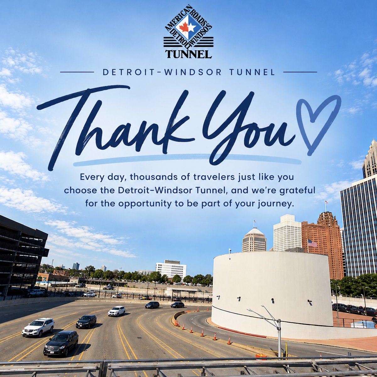 Dwtunnel's tweet photo. THANK YOU! ❤️

For over 90 years, the @Dwtunnel has connected two incredible cities and countless stories.

From daily commutes to family reunions and new adventures, we're honored to be part of your journey.

Your trust means everything. 

Thank you for every crossing! ❤️
 
#CustomerAppreciation #DowntowntoDowntown #Travel