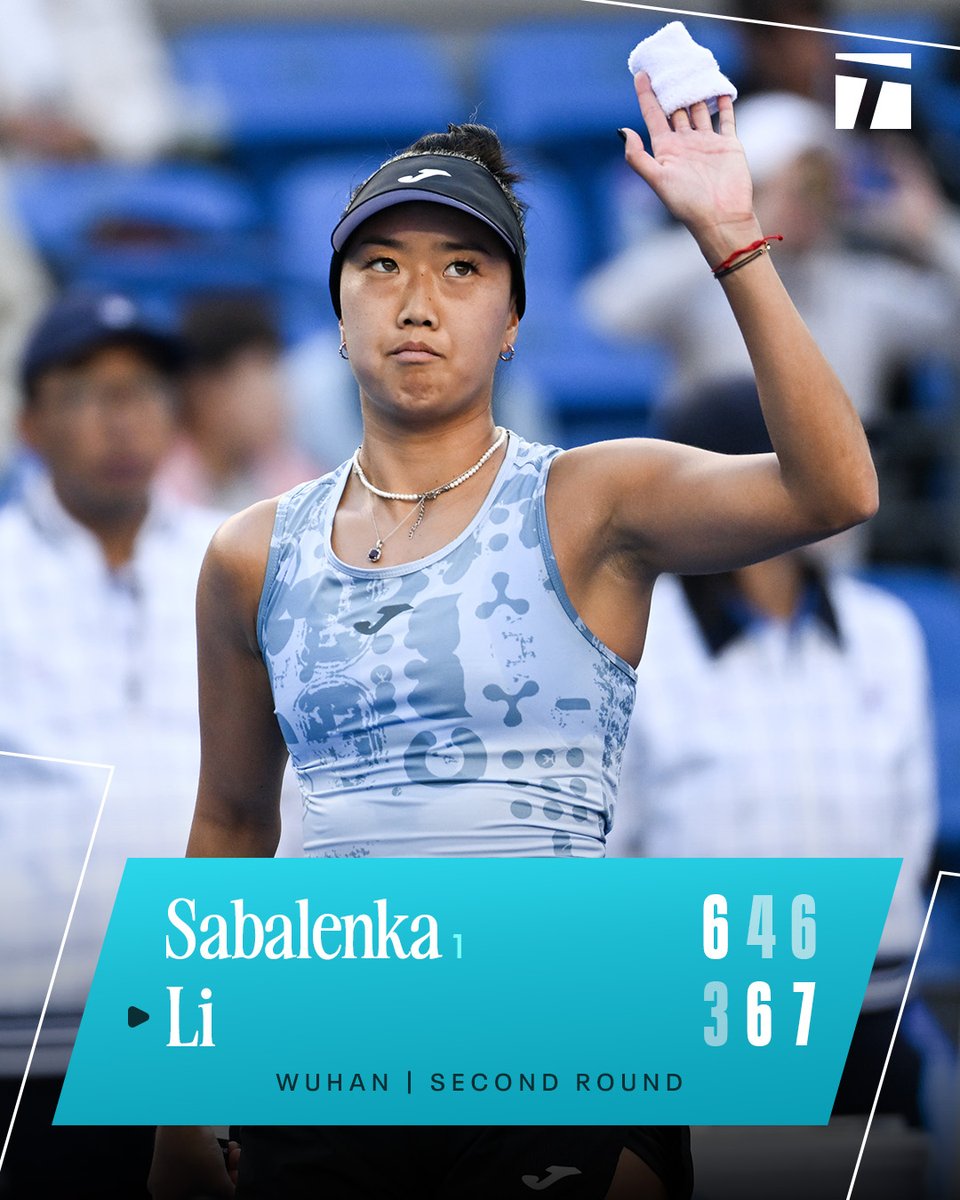 TennisChannel's tweet photo. The biggest win of her career 🤩👏

Ann Li secures victory over No. 1 seed Aryna Sabalenka on her 10th match point! 

#DongfengVoyahWuhanOpen https://t.co/XjLk9GxXpV