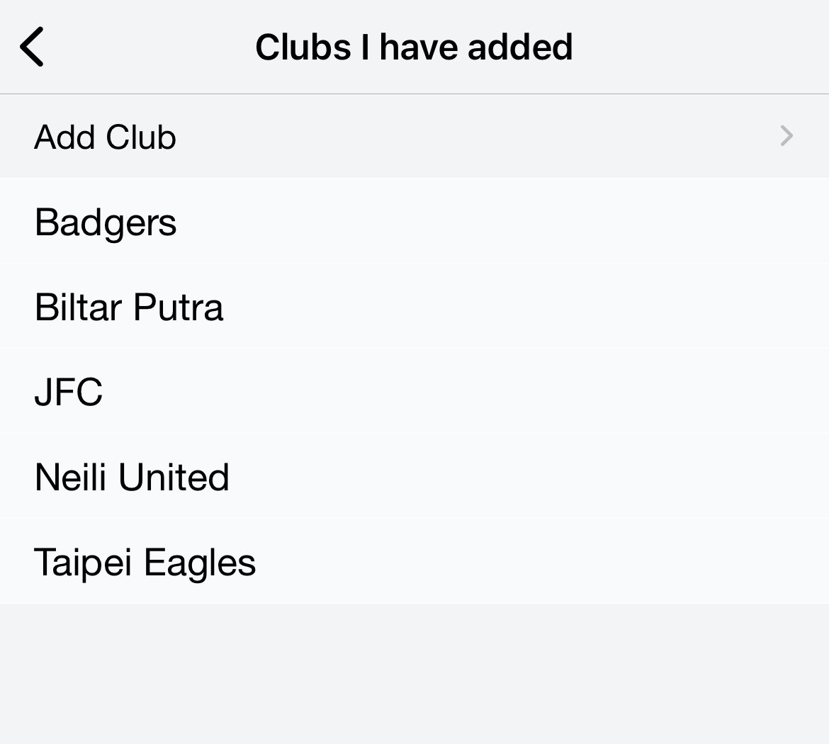 Lars_ctw's tweet photo. @FutbologyApp 
How do I remove options from ‘Club I have added’? Some Club names are incorrect due to my terrible typing, and I don’t want to see them in the list… https://t.co/KV5Qc6EMQN