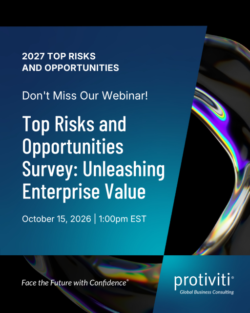 AldridgeTo93003's tweet photo. Register now for our Top Risks &amp; Opportunities webinar and join Protiviti leaders as they explore the forces shaping 2027 planning priorities. Learn more about the actions executives are taking now to build resilient, growth-oriented organizations. https://t.co/TP2ww7ObZ5 https://t.co/zYwAmdKAWi