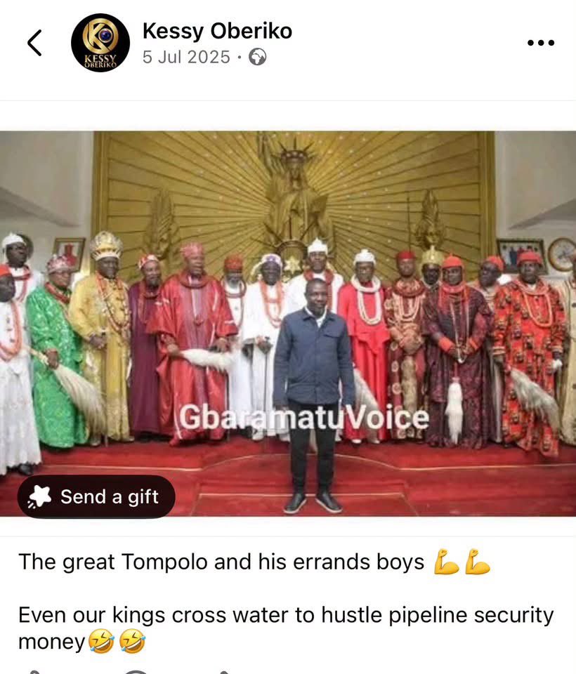 Oritseja's tweet photo. That’s stretch, MUGU 
See your sardines kings bowing before tompolo https://t.co/gnq2j6ORlh