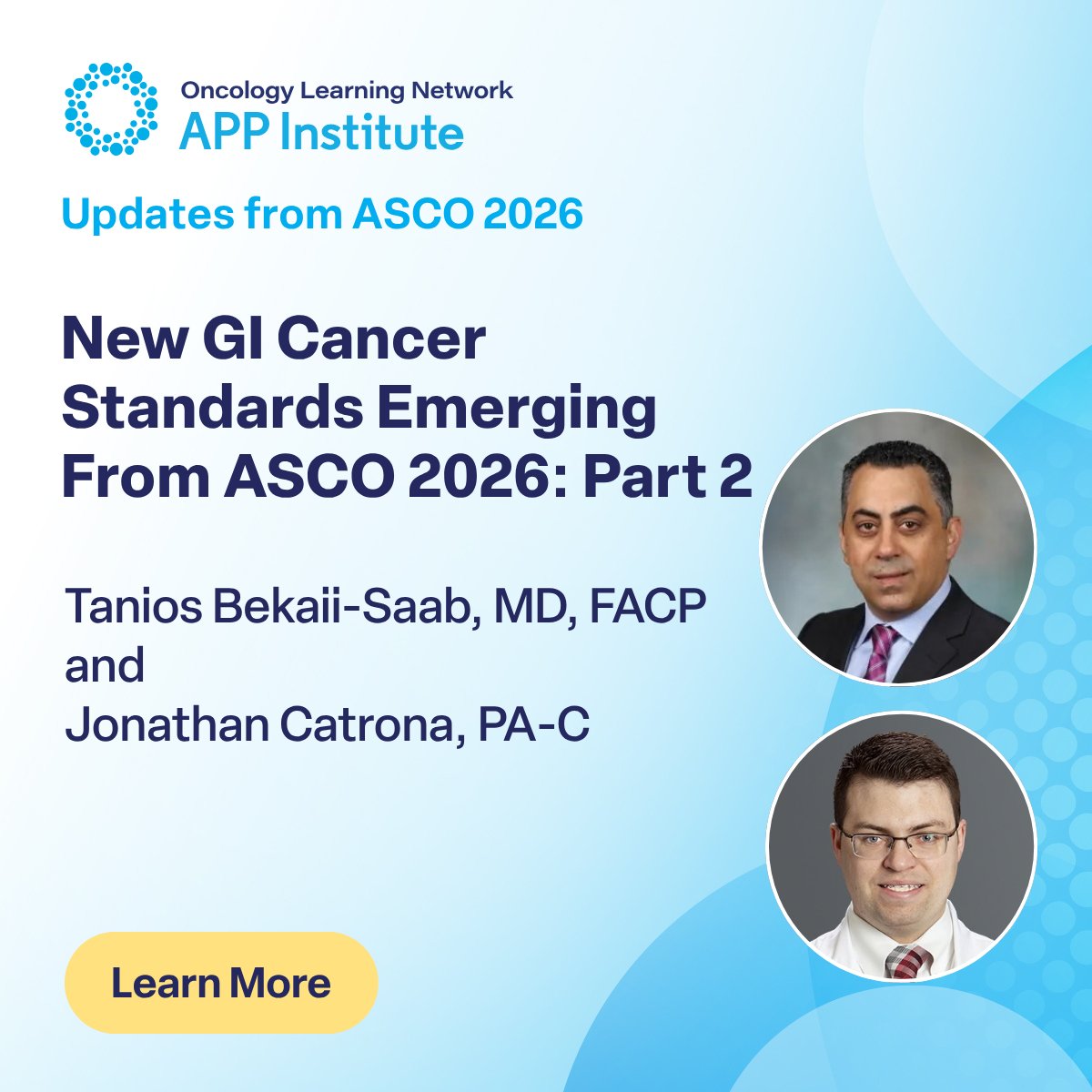 OncLearnNetwork's tweet photo. In part 2 of their video interview, Dr. Tanios Bekaii-Saab and Jonathan Catrona discuss some of the top highlights in GI cancer out of this year's ASCO Annual Meeting.

Watch Now: https://t.co/6JErmiI9E2

#ASCO2026 #GICancer https://t.co/ClFH7jO6gD