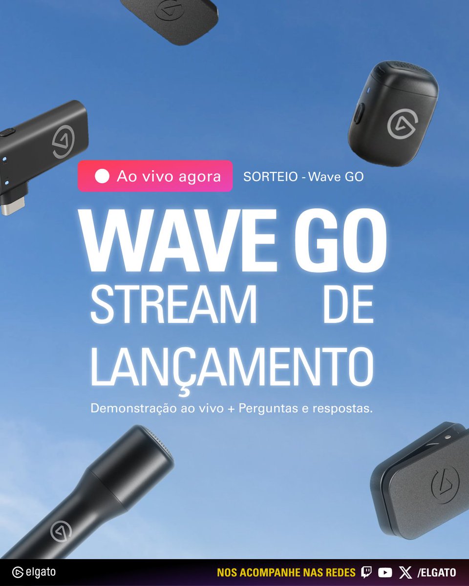 elgatoPT's tweet photo. Chegou a hora! Stream em PT 🇧🇷🇵🇹

O Wave Go chegou e estamos ao vivo agora para mostrar tudo o que nosso primeiro microfone sem fio é capaz de fazer.

Participe do nosso sorteio no chat para concorrer ao seu próprio Wave Go 🎤

➜ https://t.co/vuPwcmnC48 https://t.co/B2m94zgDdu
