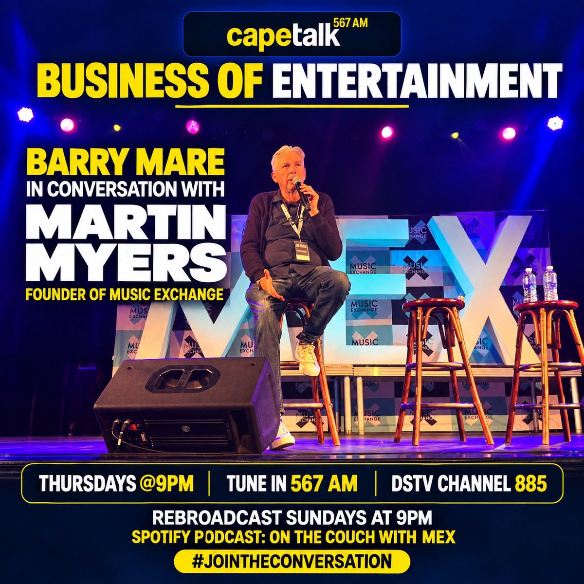MartinMyers's tweet photo. Thurs 9pm @capetalk #businessofentertainment  - please share @green_pippa @pjchudson @saya_pj @MKhalidSayed @ashrafallie2918 @CandylandSA @MoreiraProject @big_mo_za @TripleMEntSA @GalloMusicSA @siphohotstix #mex26 https://t.co/Zt4Tddl7RL