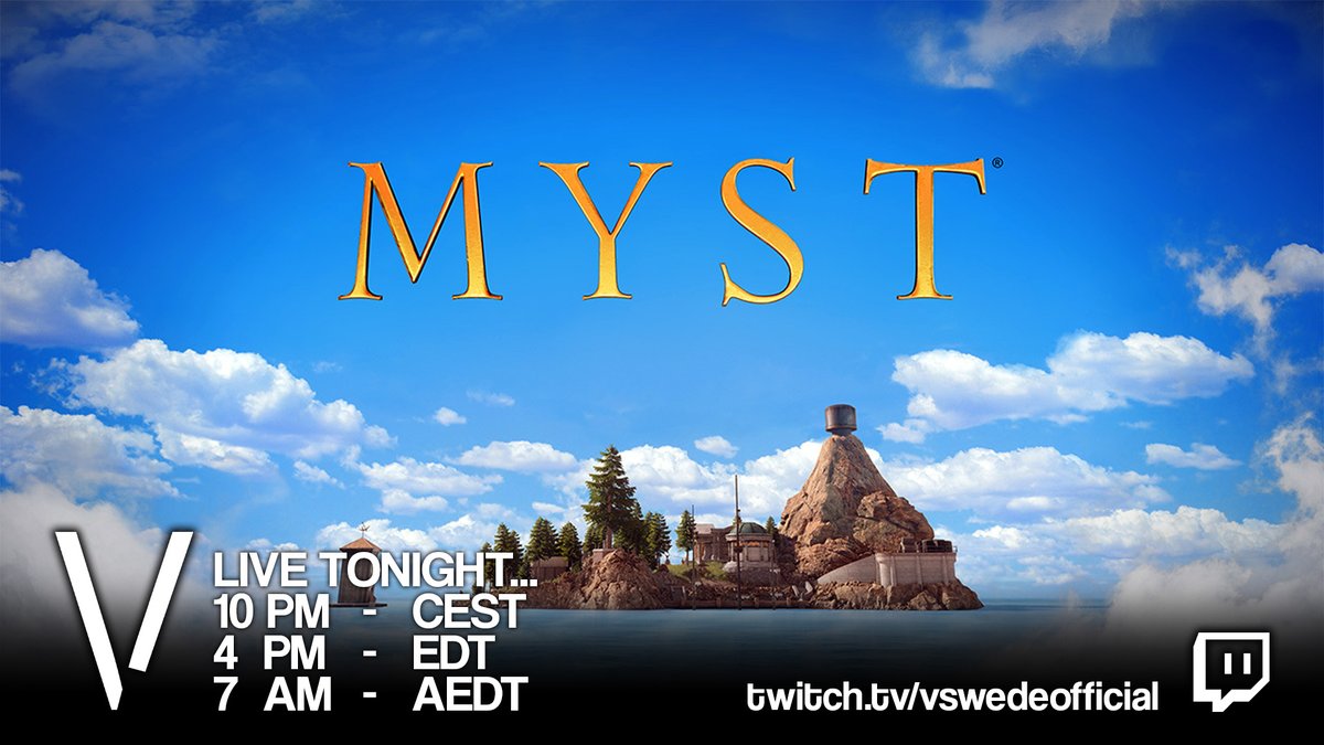 OfficialVSwede's tweet photo. IS ADVENTURE TIME TONIGHT! 🏝️
Tonight at 10PM CEST, I'll be playing through the 2021 remake of Myst.

I've heard really good stuff about the remake, and I'm unspoiled to the game and its story/puzzles, so I'm hyped :D

Hope to see y'all tonight! 💙💛
https://t.co/xJ1MhTtjAr https://t.co/XgJBTL9g3r