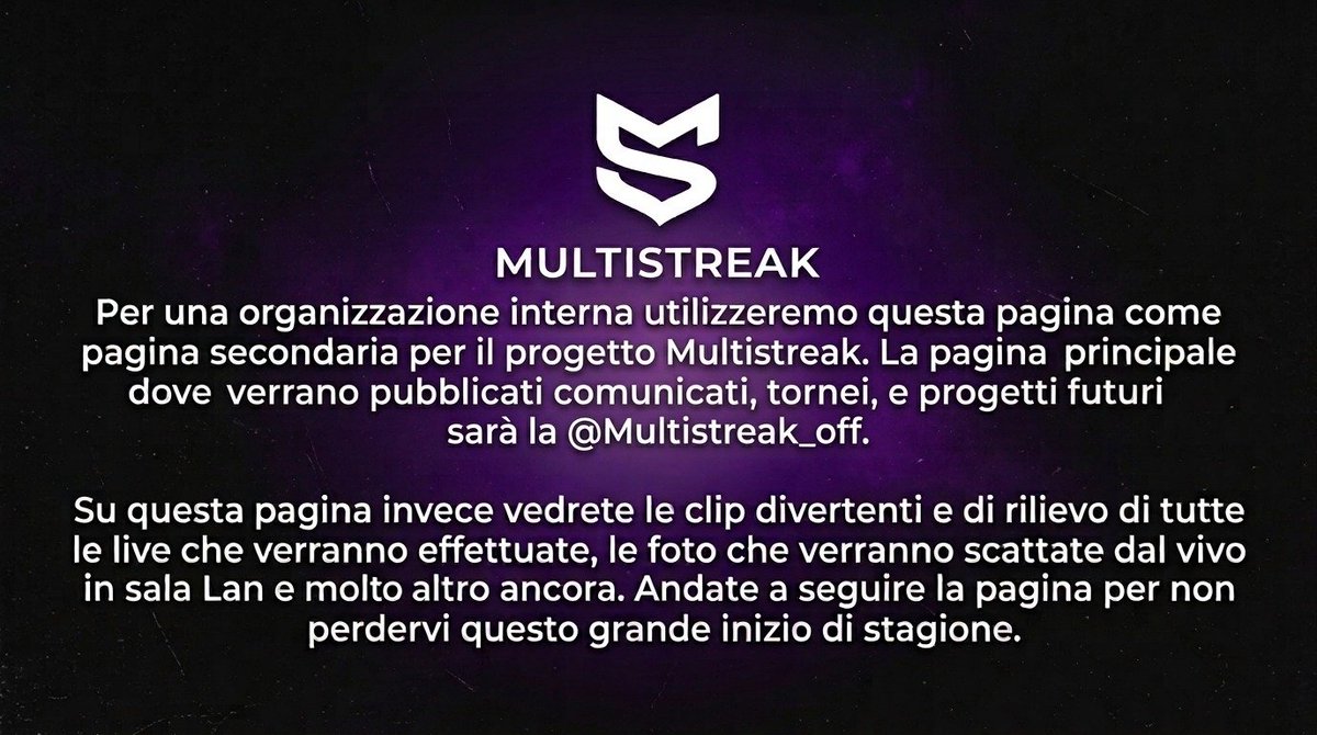 MultistreakHUB's tweet photo. Comunicato importante per il proseguimento della stagione. 
Andate a seguire @Multistreak_off per avere news sulla stagione esport 2026/2027.
Manca poco⏳️🔥 https://t.co/HTMuHYF61C