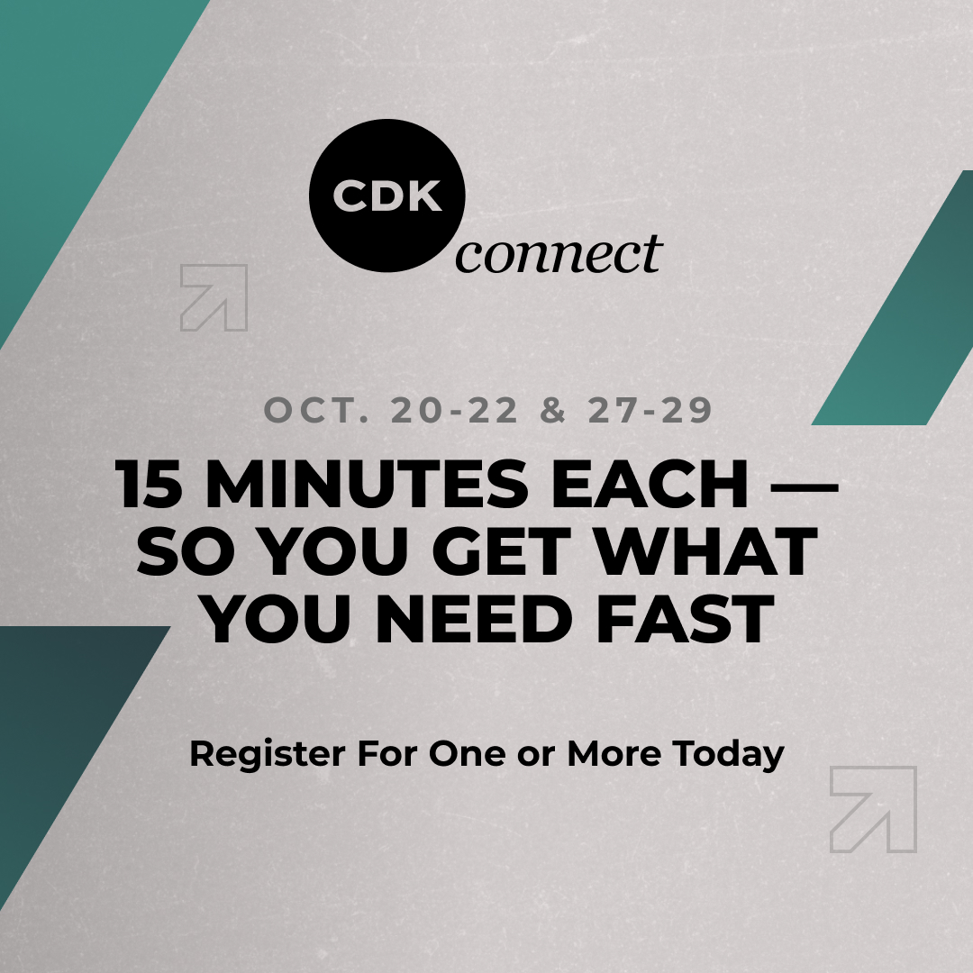 CDKGlobal's tweet photo. We retooled #CDKCONNECT to deliver what you need, the way you want it — in targeted, 15-minute briefings. 

Explore all 12 now and register for the ones that matter most to your dealership. ⤵️ 
https://t.co/Uf4Y7rcMFD

#Dealership #CarSales https://t.co/qSk0DvqX7F