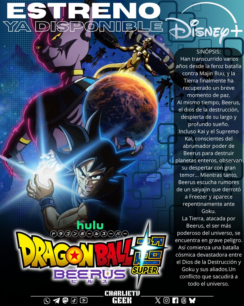 charlietvgeek's tweet photo. #BreakingNews
#DragonBallSuperBeerus ya se encuentra disponible con su primer episodio en #DisneyPlusLA.
***Nuevo episodio cada miércoles*** https://t.co/o6pR3AXAVV